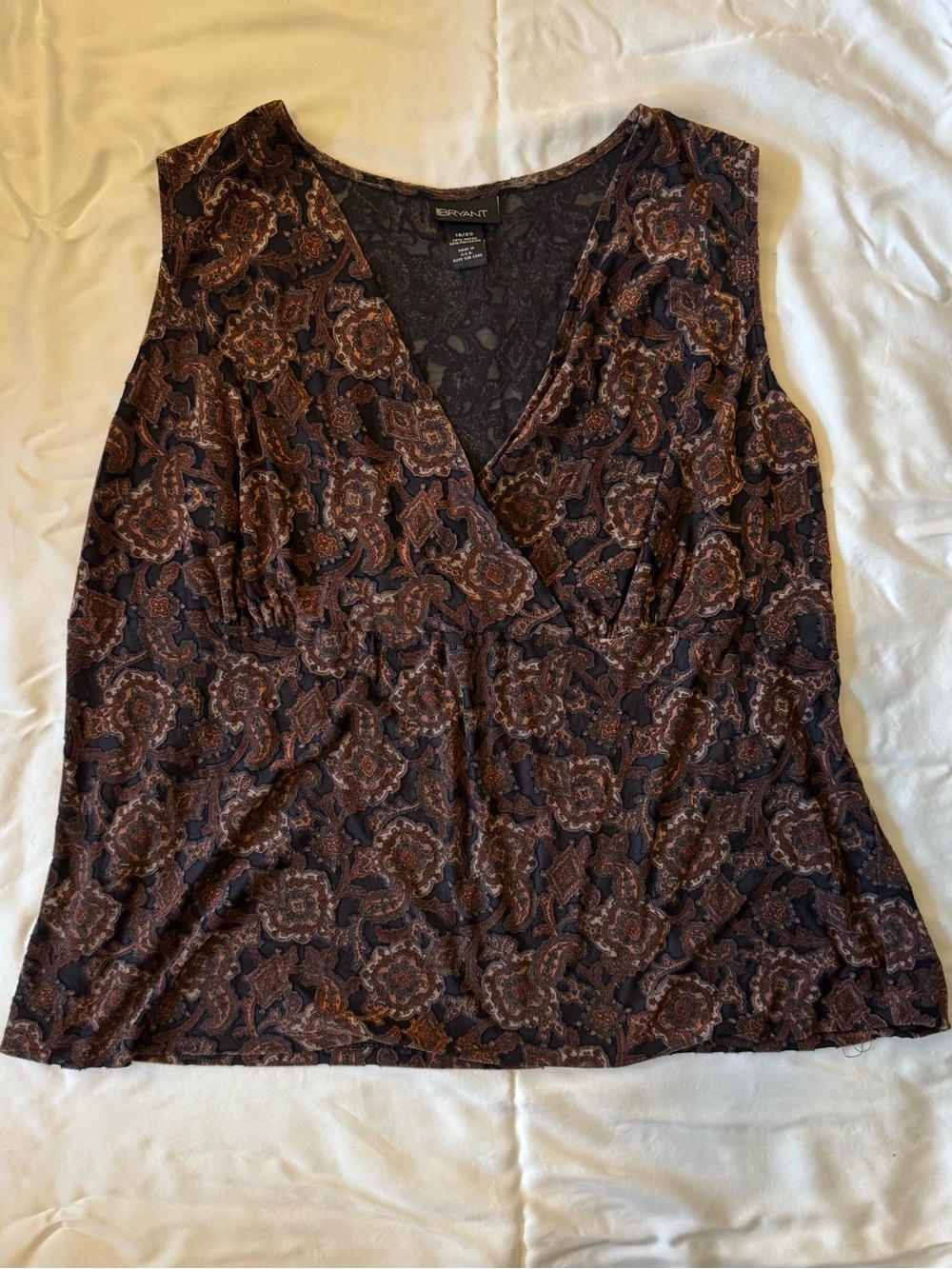 Vintage Lane Bryant Paisley Mesh V-Neck Tank, Plus Size 18/20